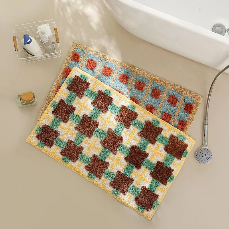 VIKAMA Plaid Floor Mat, Non-Slip Bathroom Rug & Bedroom Carpet, Soft Kitchen Mat, Top Choice For Home Decor