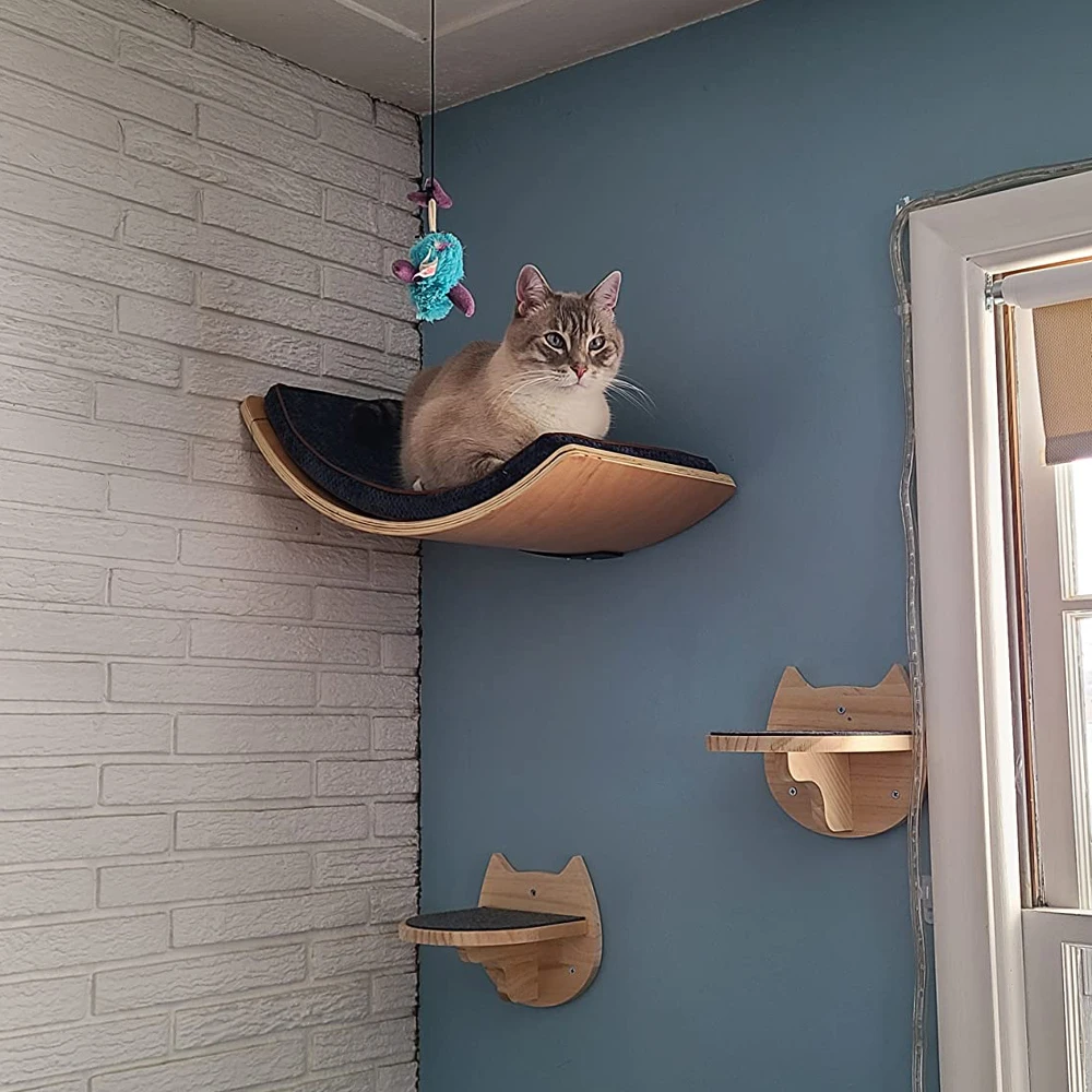 

1 Piece Wall Mounted Cat Climbing Shelf Cat Hammock or Platform with Scratching Post for Kitten Playing and Sleeping