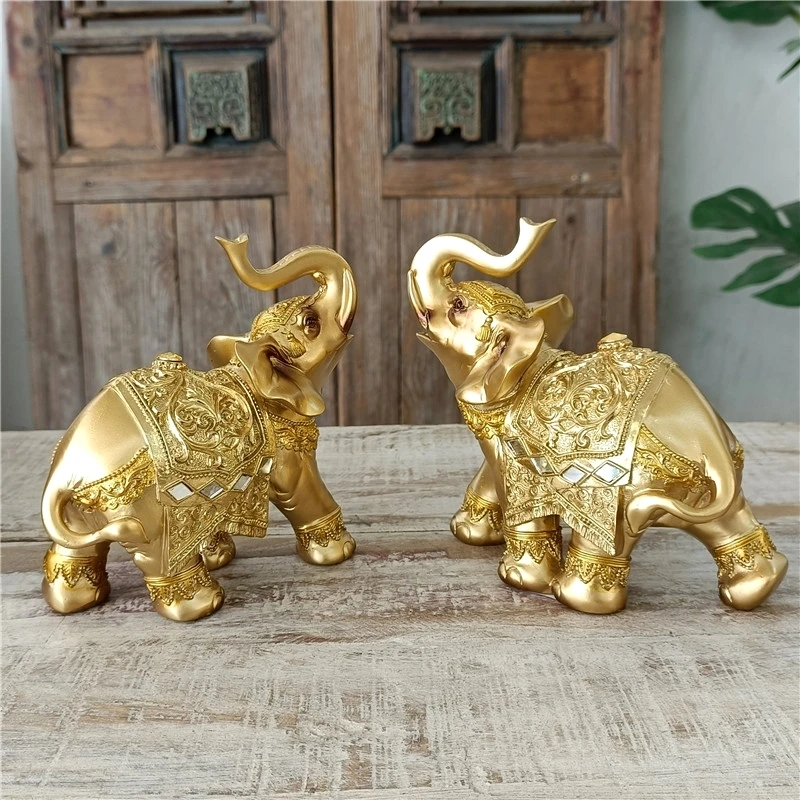 Splendor Parade Couple Elephant Miniature Glass Resin Custom Elephant Figurine Room Animal Decor Feature Gift Handcraft Souvenir