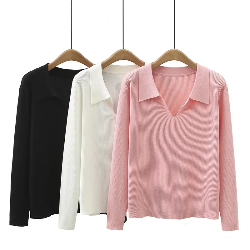 Suéter de punto ajustado con cuello en V para mujer, ropa informal de talla grande, jersey de manga larga, Color sólido, S61, otoño e invierno, 6613