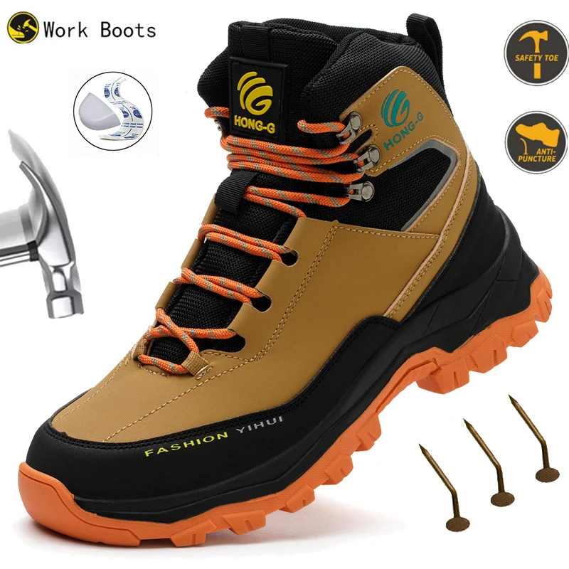 Steel Toe Cap Shoes For Men Work Boots Puncture-Proof Work Safety Shoes Non-Slip Protective Shoes Male Footwear Sneakers