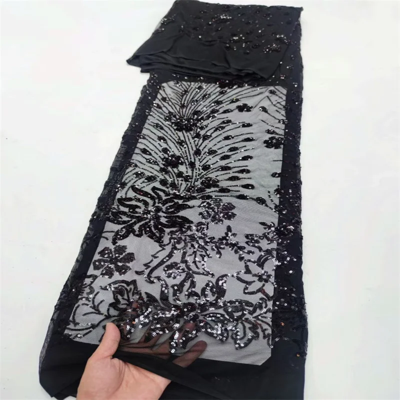 

Кружевная ткань 2024, черное высококачественное кружево, 5 ярдов, ткань с вышивкой, кружевная ткань с винным шнуром, 2024 Швейцарский тюль, африканская кружевная ткань