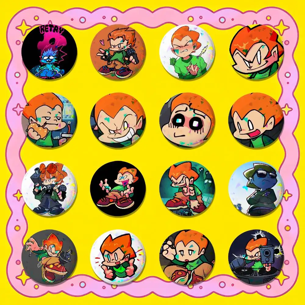 For Friday Night Funkin Pico Badge Pin Button Round Brooch 75mm Cosplay Decor Fans Collection Gift Custom