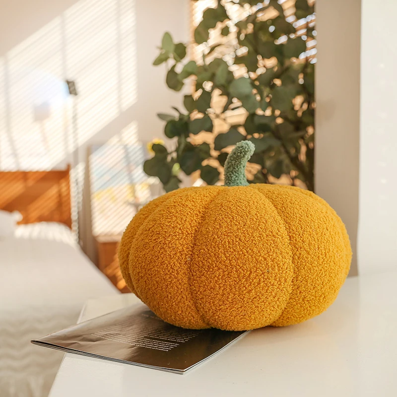 Nordic Ins Style Cute Pumpkin Plush Creative Living Room Sofa Chair Women's Bedroom Flower Patterned Cushion Polyester Fiber