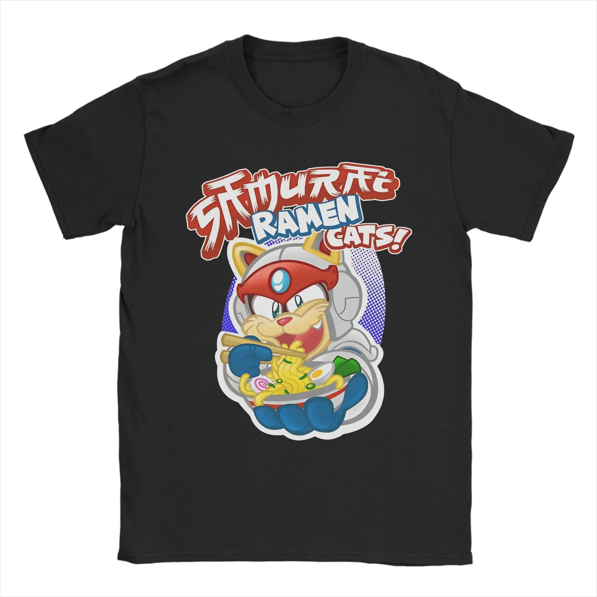 Samurai Pizza Cats Ramen T-Shirts for Men  Funny 100% Cotton Tee Shirt O Neck Short Sleeve T Shirt Summer Clothing