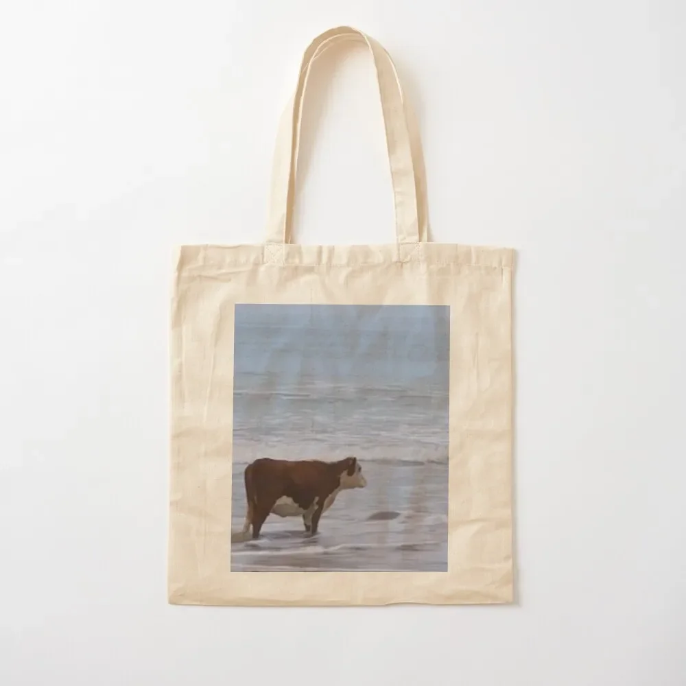 

cow staring into the ocean Tote Bag shopper bag woman shopping bag shopper bags tote men