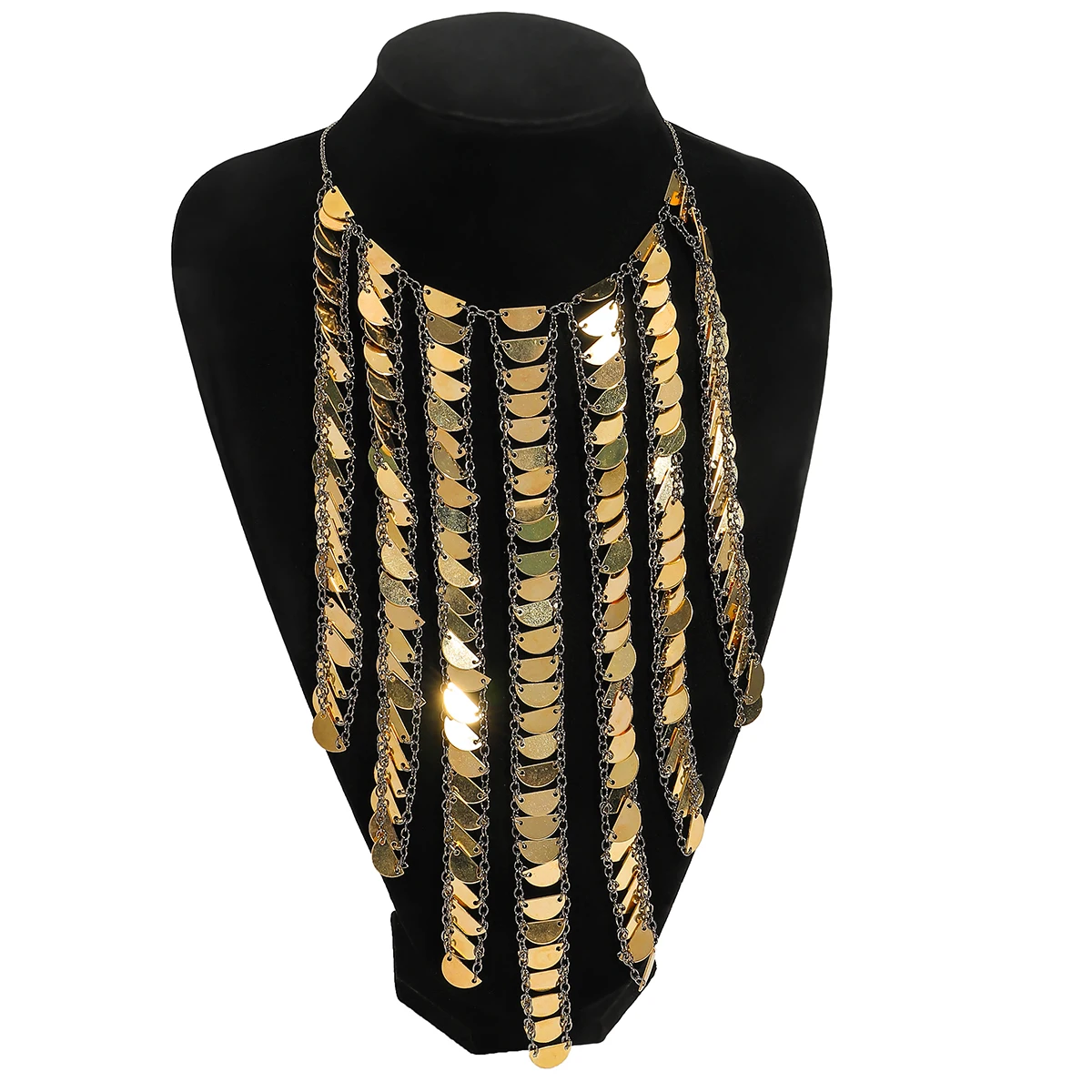 

ZAA Metal Sequin Tassel Necklace Handmade Vintage Exaggerated Multi-layer Holiday Party Trendy Jewelry Women Accessories