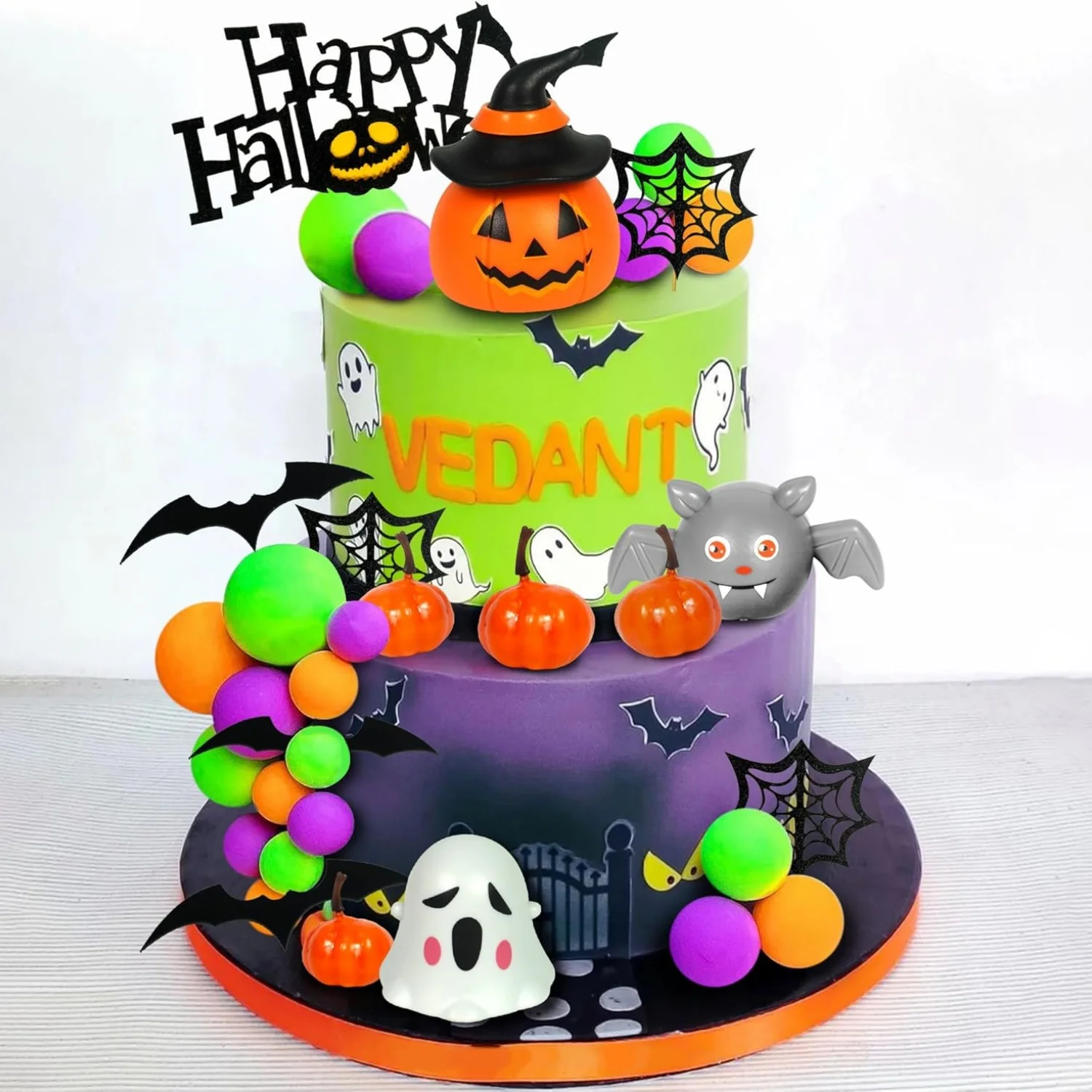 39 stücke Halloween Kuchen Topper 3D Kürbis Fledermaus Geist Kuchen Bälle Kuchen Dekorationen Happy Halloween Kuchen Topper Für Party liefert