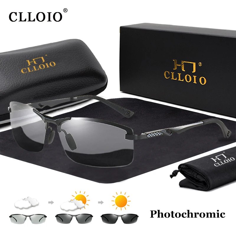 CLLOIO New Upgrade Photochromic Sunglasses Men Polarized Day Night Driving Sun Glasses Aluminum Anti-Glare Chameleon Glasses UV