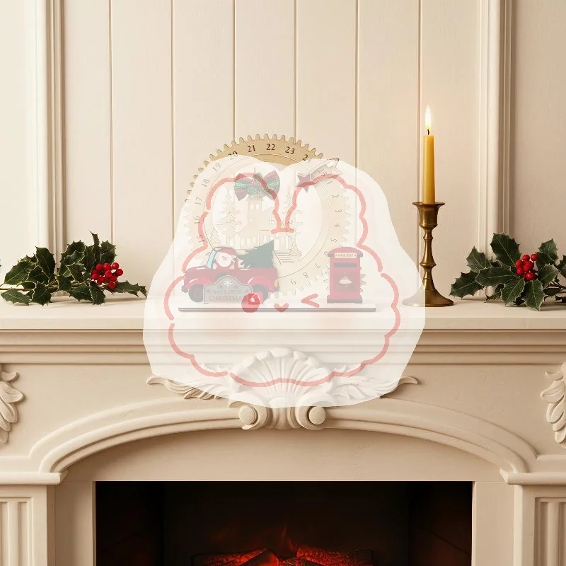 Christmas Countdown Gear Pendant Wooden Santa Truck Desktop Decor Suitable for Xmas New Year Holiday Home Table Ornament