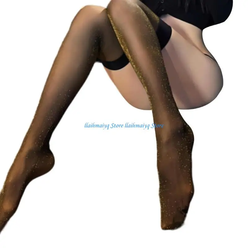 

573B Women Thigh High Stockings Sparkly Silk Stockings Over The Knee Socks