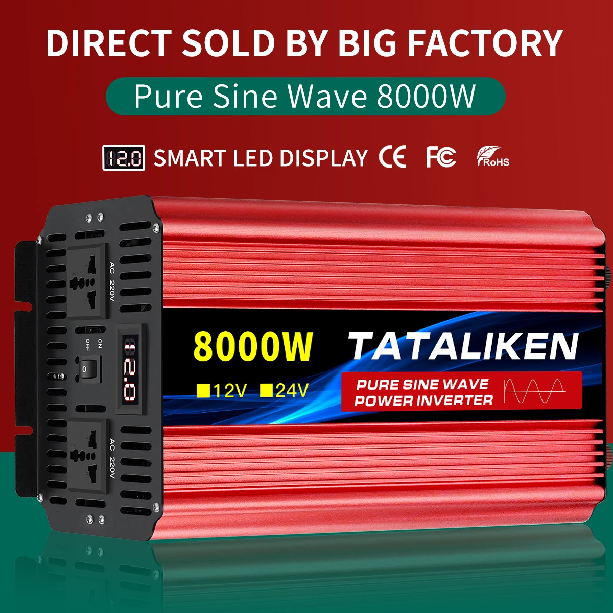 Falownik czystej fali sinusoidalnej 12 V/24 V do 220 V/110 V 50/60 HZ Transforme konwerter mocy dc na ac falowniki słoneczne z wyświetlaczem LED