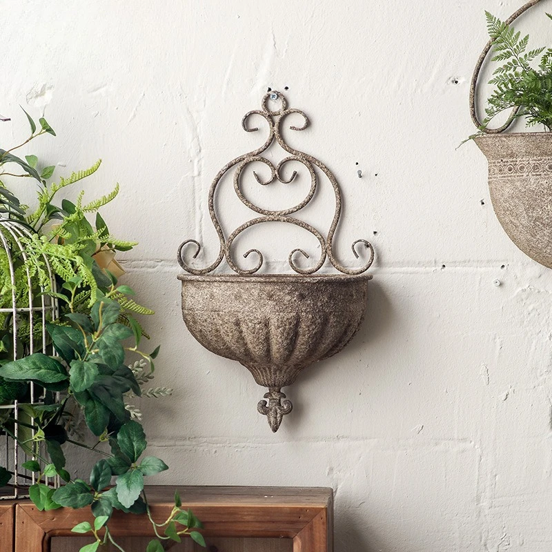Flower basket outdoor background wall decoration garden wrought iron flower pot flower shop wall green plant  utensils