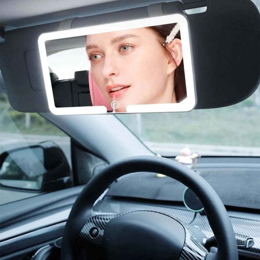 Car Interior Mirrors Sun Visor Plate LED HD Makeup Mirror for Girls Women Rechargeable Fill Light Universal Thin Vanity Mirror