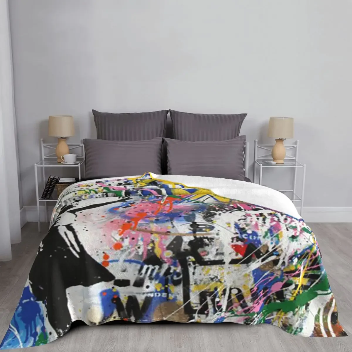 Banksy Graffiti Art Brainwash Blankets Flannel Decoration Painting Portable Soft Throw Blanket for Sofa Travel Plush Thin Quilt