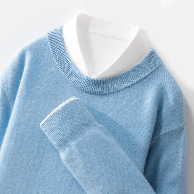 Autumn Winter New Cashmere Sweater Men's Round Neck Solid Color Long Sleeve Casual Loose Plus Size Wool Knitted Bottoming Shirt