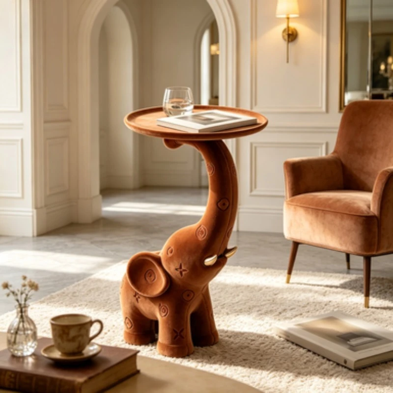 Golden Gradient Flocked Elephant Statue Living Room Coffee Tables Bedroom Nightstand Tray Storage Household Decorative Ornament