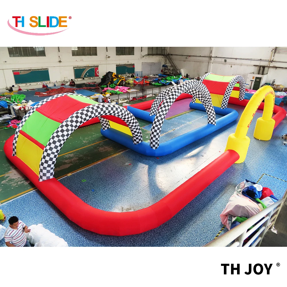 customized inflatable zorb ball go kart air track, 2024 newest inflatable race track for sale