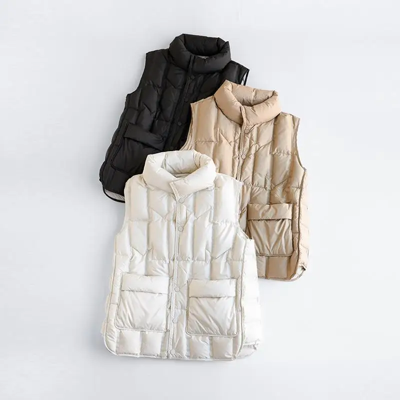 

Осень-зима 2022, новый клейкий жилет на белом утином пуху, женский простой модный повседневный теплый пуховый жилет с воротником, женский жилет