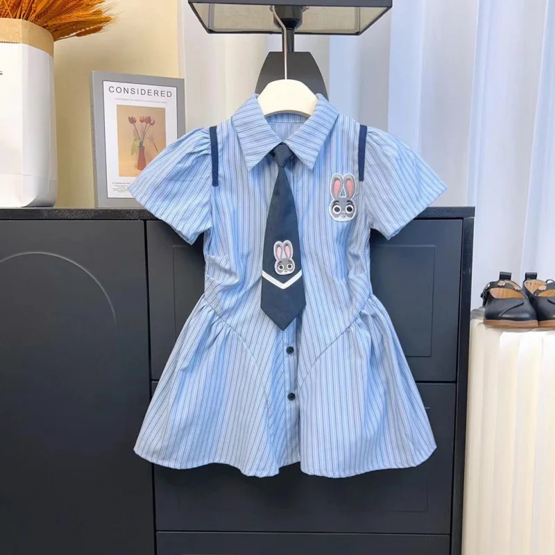 

Girls Summer Preppy Dress2025New ChildrenPoloShort Sleeve Shirt Dress Baby Summer Dress