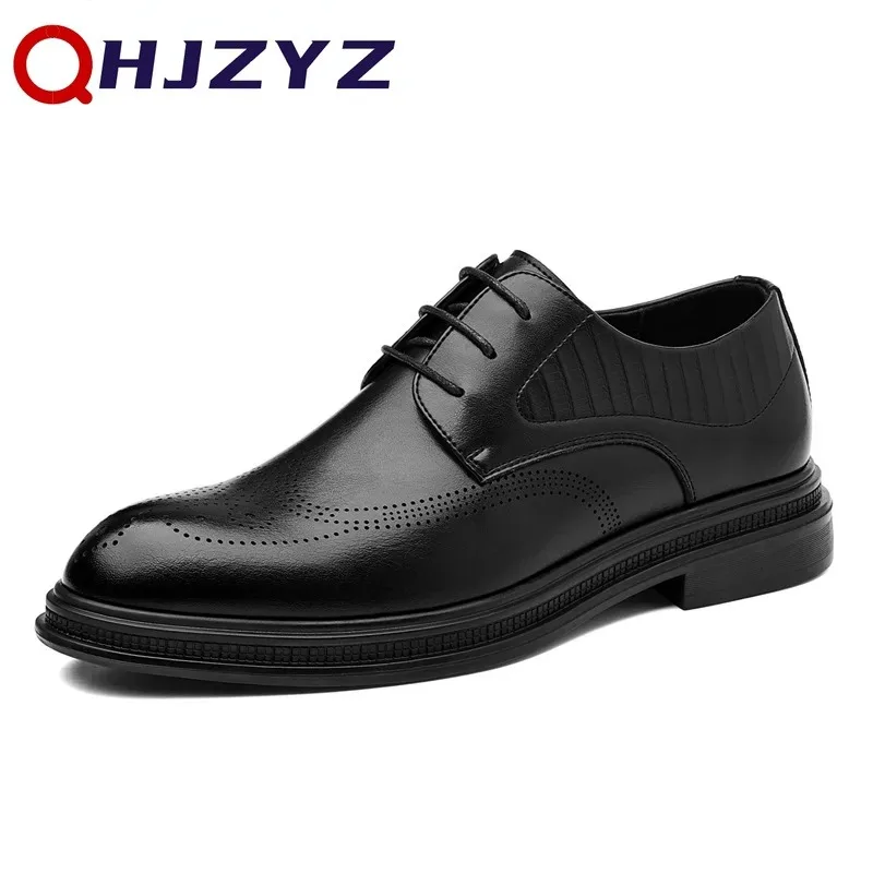 Men's Business Formal Casual Wedding Shoes Fashion Designer Inner Increase Retro Leather Spring Autumn