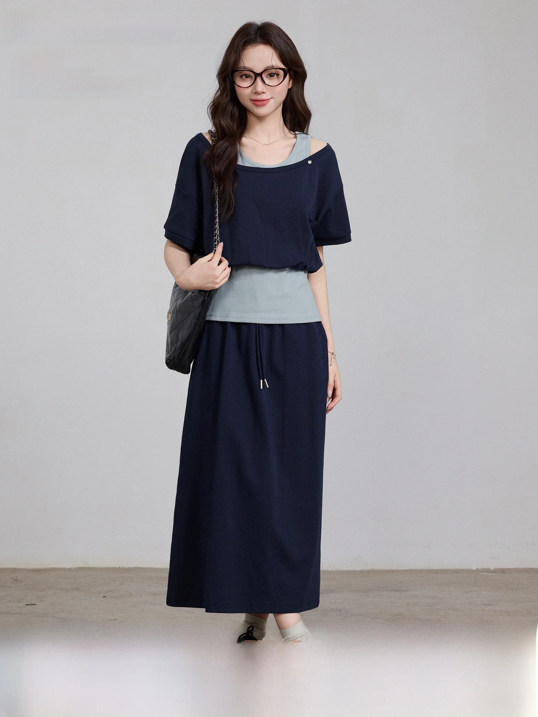 

Blue Tone Mysterious Set 56 Nights 8 PM New Arrival 099 Set round Ne ort Sve Slim Fit Commute Sle Pure Color Women...