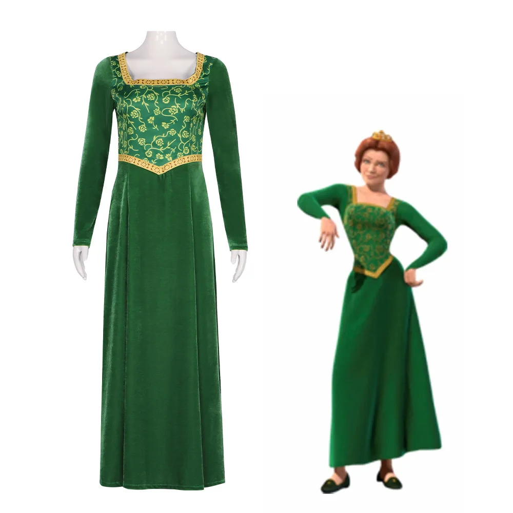 Anime Prinzessin Fiona Cosplay Kostüm Anime Shrek Frau Grün Fiona Cos Kleid Perücken Outfit Für Damen Frauen Langes Kleid Halloween Hea