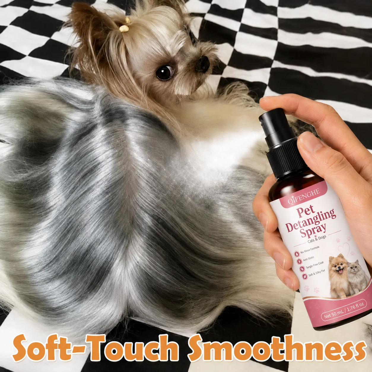 Dog Cat Hair Detangler Spray No Rinse Anti Static Pet Coat Conditioner for Matted Knotted Fur Soft Smooth Easy Combing 50ml