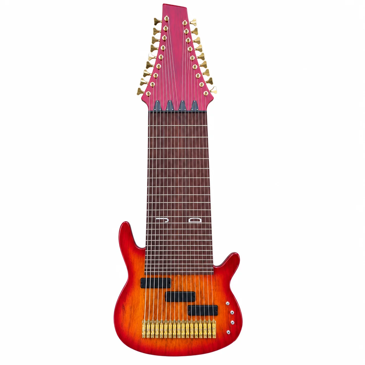 17 String Electric Bass Guitar 24 Frets Cherry Sunburst Flame Top Gold Hardware