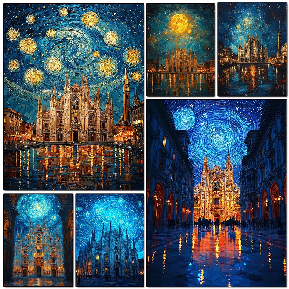

New Arrivals Diamond Mosaic of Milan Cathedral Landscape Full Diamond Embroidery Art Home Decor Gift Cross Stitch Kit