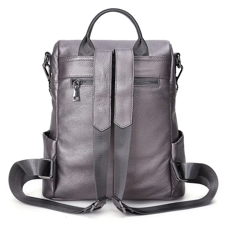 Zency echte Rindsleder Damen Rucksäcke Designer weibliche Dame Rucksack Rindsleder weiß silbergrau Taschen