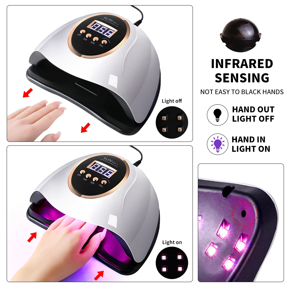 โคมไฟเล็บเครื่องเป่า 45 LEDS ลูกปัด Dual Source UV/LED High Power โคมไฟสําหรับเล็บเจล Phototherapy Light สําหรับเล็บ Salon