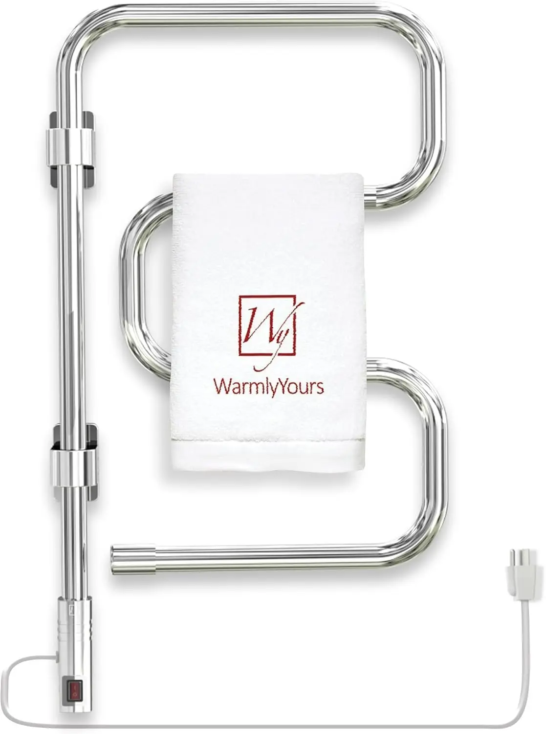 Elements Heated Towel Rack, 4 Bars, Swivel | Wall-mounted swivel electric towel warmer, polished chrome, plug-in drying rack