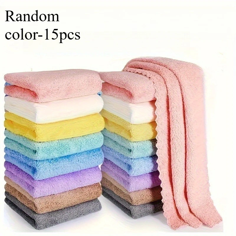 5/10/15/20Pcs Random Color Coral Fleece Square Towel Ultra‑Soft Absorbent Solid Handkerchief Reusable Mixed‑Color Dish Cloth for