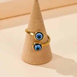 YILUOCD Stainless Steel Evil Eye Adjustable Rings Bohemian Ethnic Enamel Blue Eye Finger Ring for Women Turkey Jewelry Gift