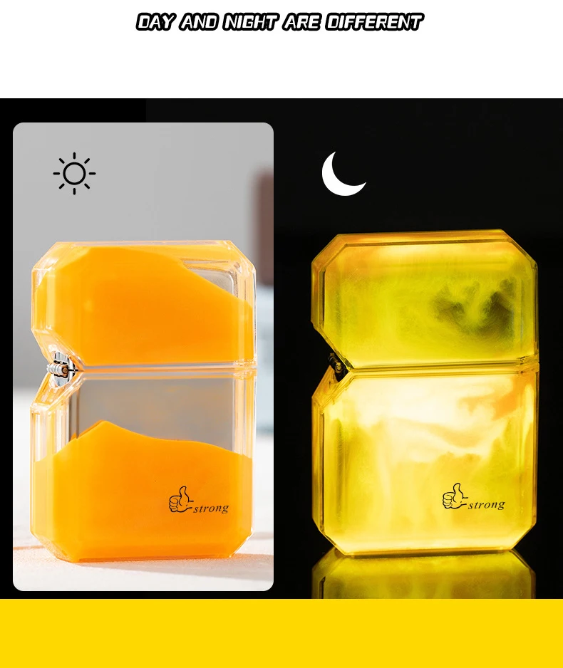 Luminous quicksand fluorescent gas lighter windproof creative transparent shell cigarette accessories give boyfriend trendy gift