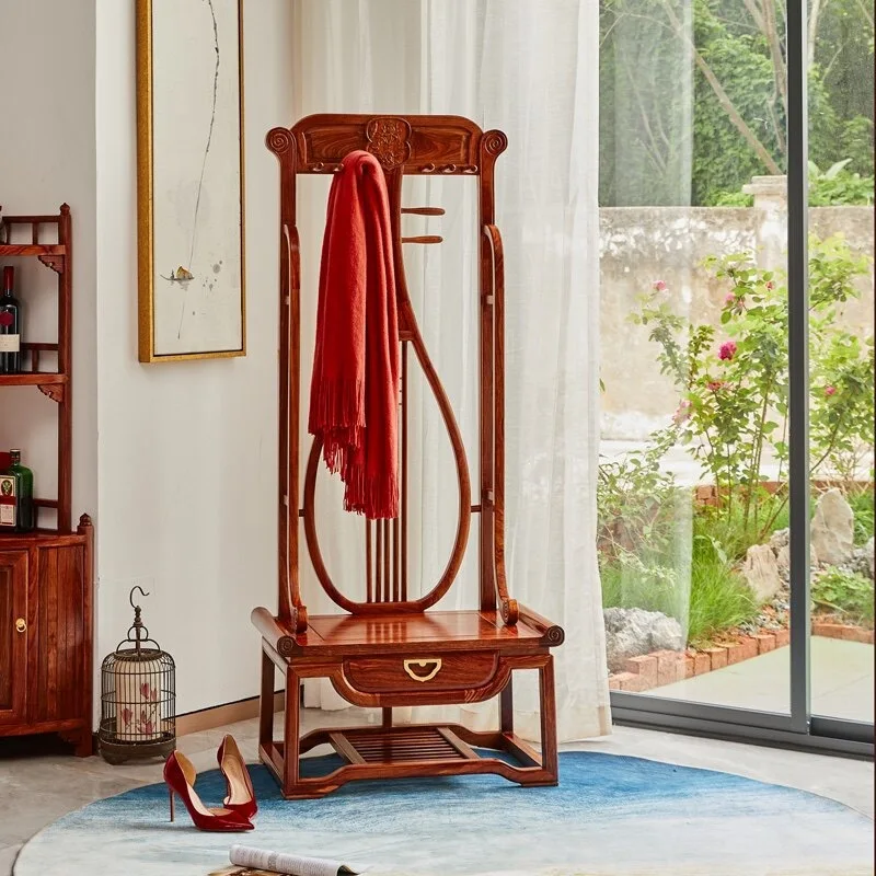 New Chinese style, coat rack floor-to-ceiling hanger, shoe change stool, coat rack integrated