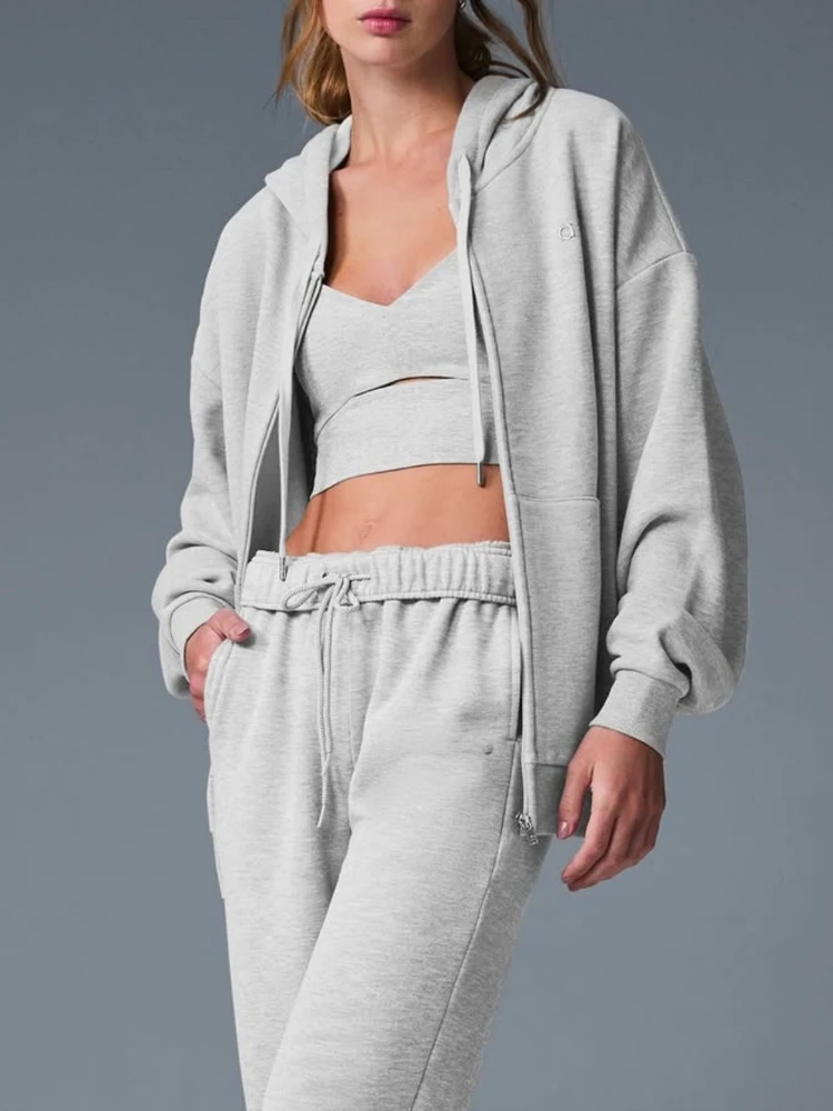 

Женская хлопковая куртка с капюшоном, осень 2022, модная свободная посадка на молнии, повседневное однотонное теплое спортивное пальто с карманами