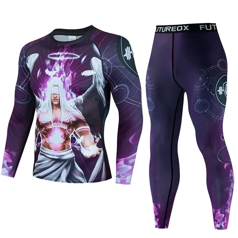 

Men's Muay Thai Men MMA Kickboxing Sport Suit BJJ Rashguard T Shirts Rash Guard Fitness Tracksuit Boxing Jersey Running Set 46