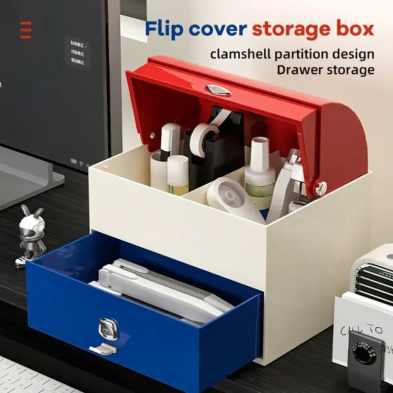 Flip Storage Box Szuflada Organizer na artykuły biurowe Duża pojemność Akcesoria biurowe Pudełka na biurko Plastikowe przybory szkolne