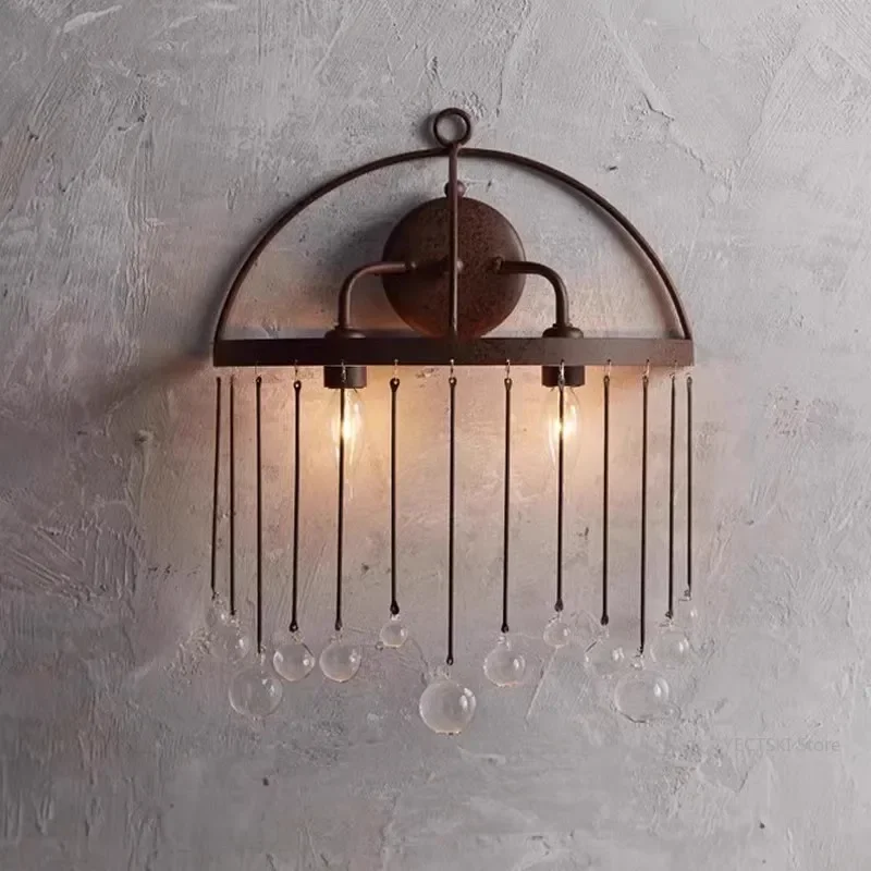 

GHEUVNJ Italian wrought iron crystal wall lamp, living room, dining room, hallway, foyer, bedroom, study, wall lamp, candle, wa