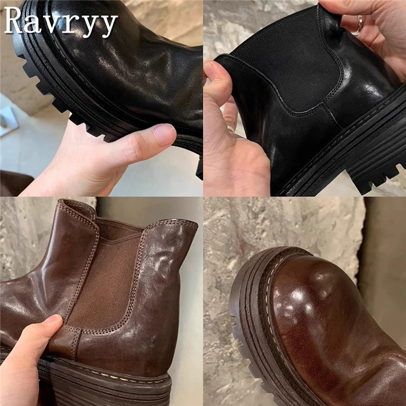 جولة تو سميكة سوليد الرجال حذاء من الجلد موجزة الارتفاع زيادة الانزلاق على شريط مرن الكاحل الخريف الجوارب #4