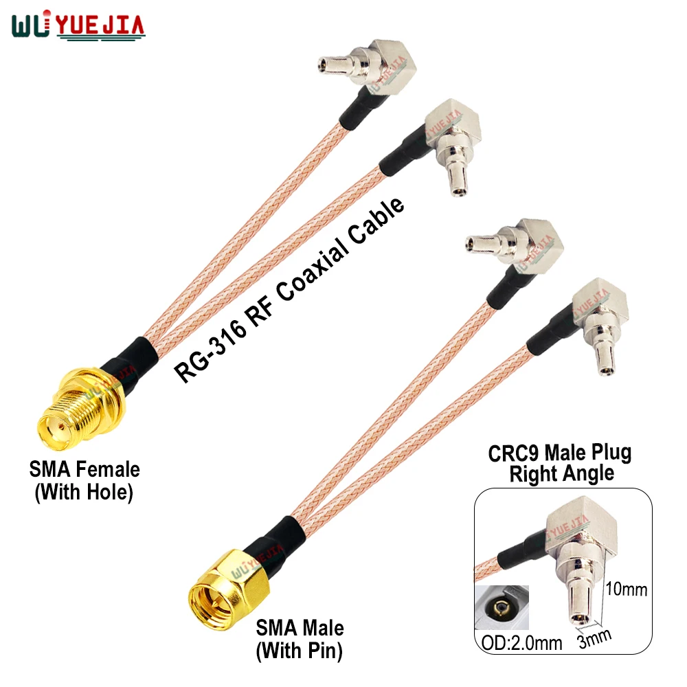 

1 to 2 RG316 Cable SMA RP-SMA Female Jack to Double CRC9 Male Plug 50 ohm RF Connector Coaxial Cable WIFI Antenna Jumper Pigtail