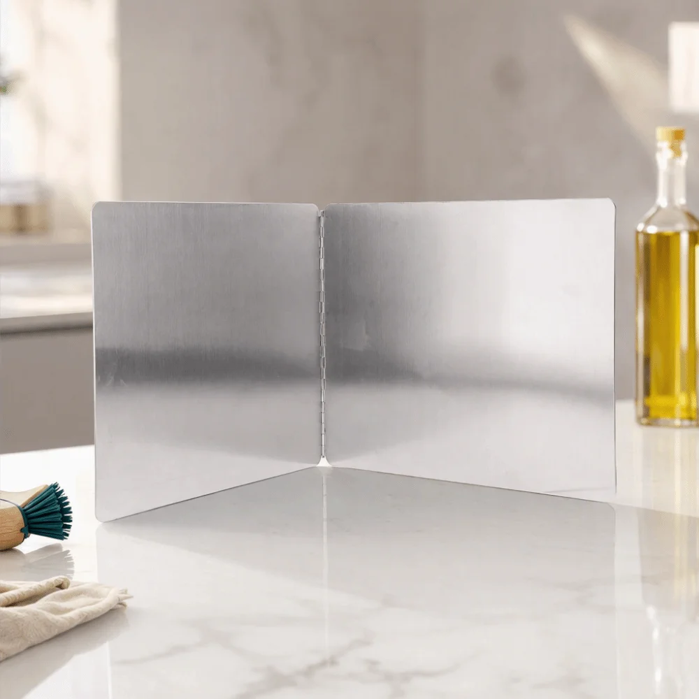 Stainless Steel Stove Splatter Guard Foldable Silver Kitchen Splatter Shield Oil Proof 2 Sided Design Stove Grease Baffle