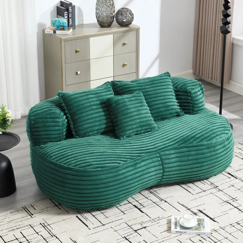 Oversized Bean Bag Sofa, Comfy Corduroy Loveseat Bean Bag Couch with Three Pillows, Large Lazy Floor Lounge Sofa with Backrest