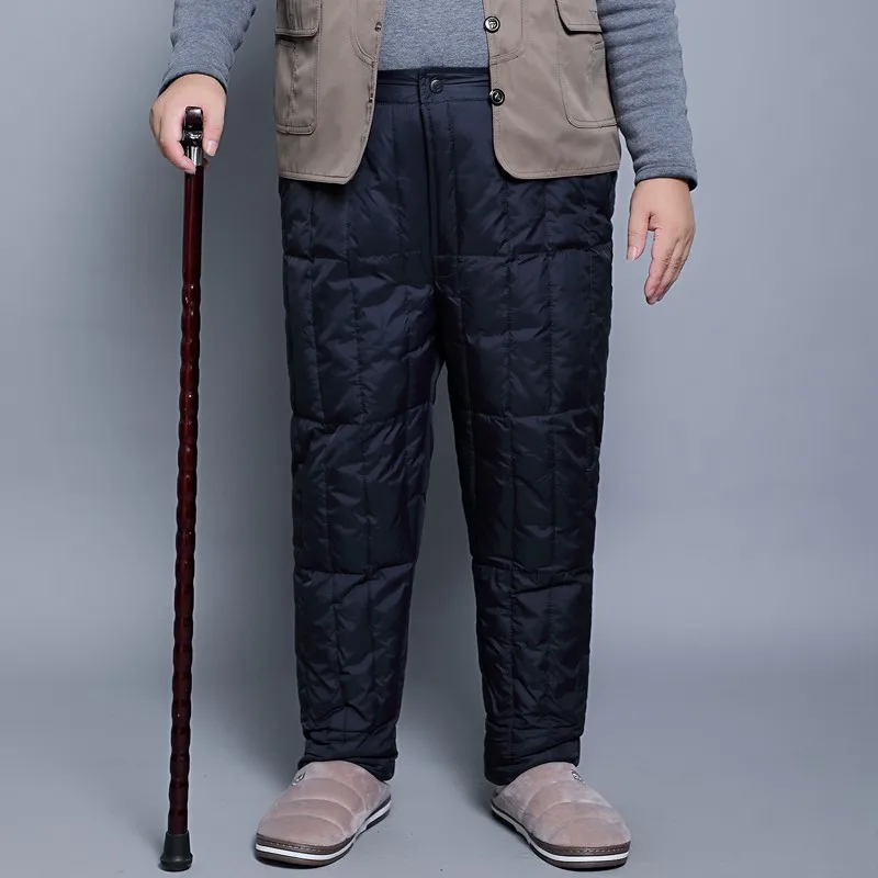 

Loose Thickened down Trousers for Elderly Men Inner Warm Pants Long Straight Fashion Urban Style Home Wear White Duck ...
