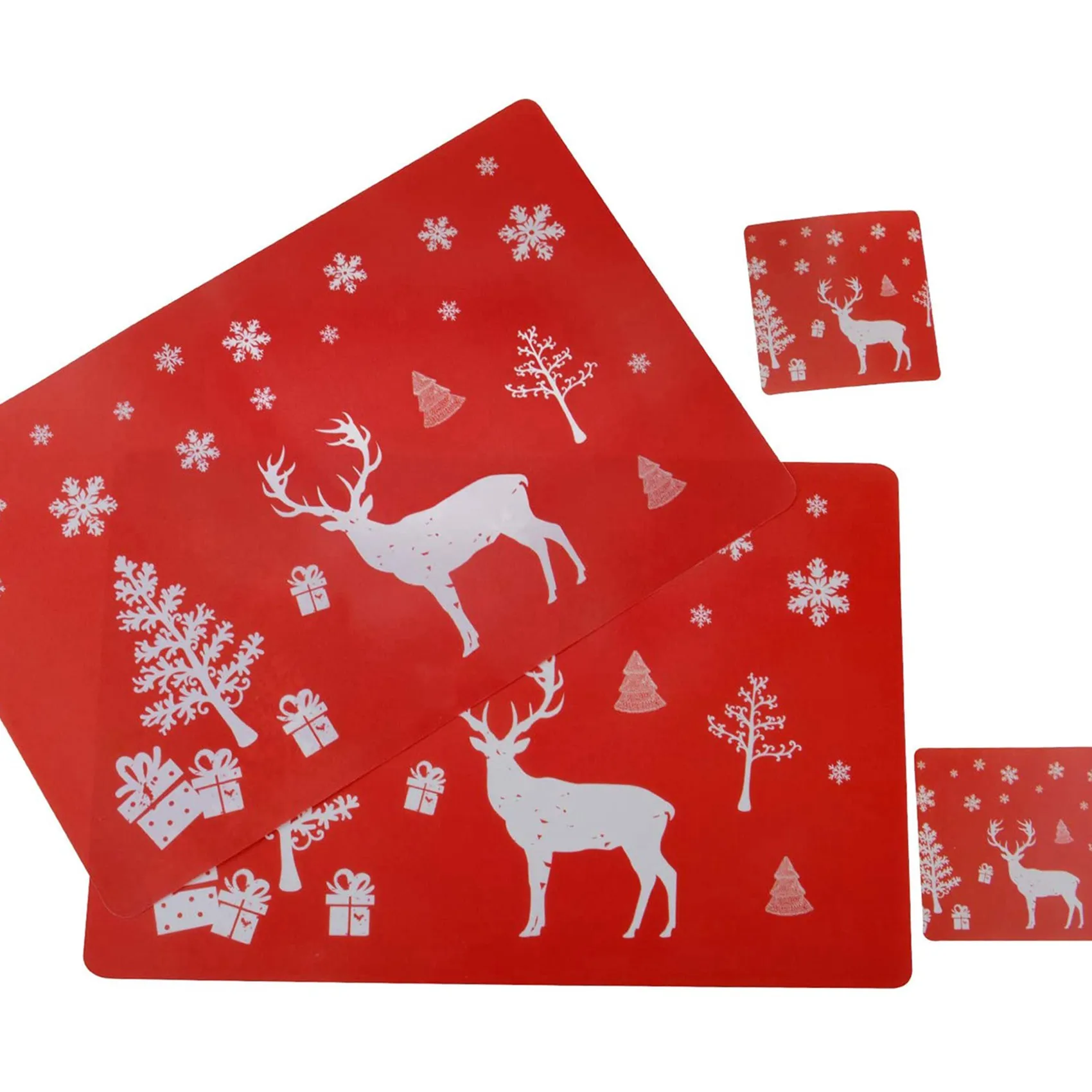 مفرش طاولة قابل للغسل من ABMI-Christmas، مفرش طاولة مكون من 12 مفرش طاولة و12 كوبًا، الأيائل، شجرة عيد الميلاد، مطبوع عليه ندفة الثلج، #2