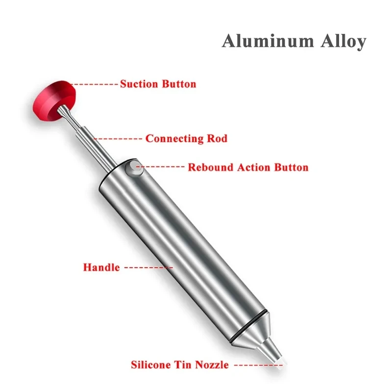 1 Set Aluminum Metal Professional Desoldering Pump Solder Sucker Strong Suction Anti-Static With Silicone Nozzle