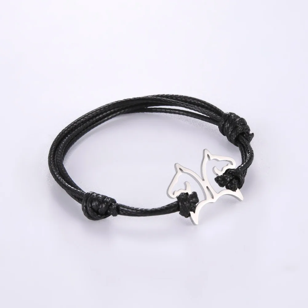 Openwork Double Horse Head Pendant Bracelet Stainless Steel Adjustable Bracelet Fashion Jewelry for Men Women Birthday Gifts