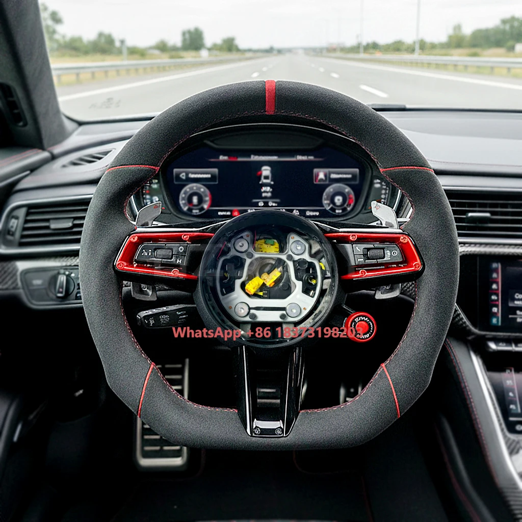 

Изготовленный на заказ замшевый руль из алькантары с красной строчкой, отделка из углеродного волокна и переключатель режима привода для Porsche 911 992